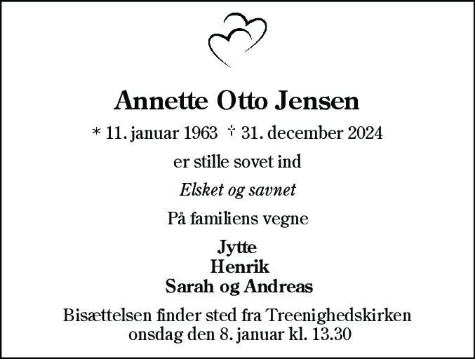 Dødsannonce for Annette Otto Jensen