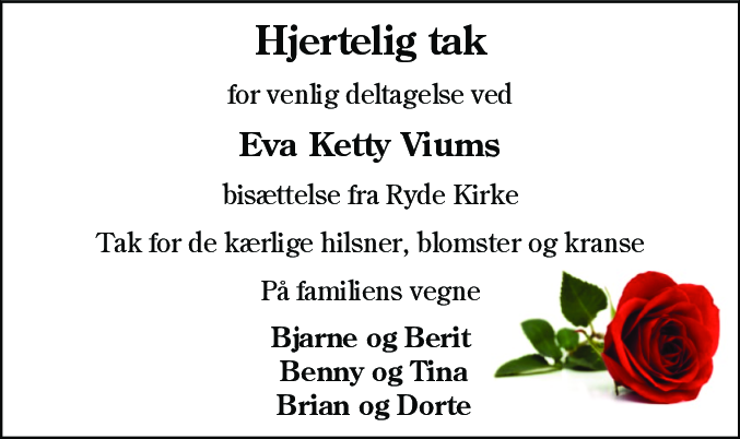 Dødsannonce for Eva Ketty Vium