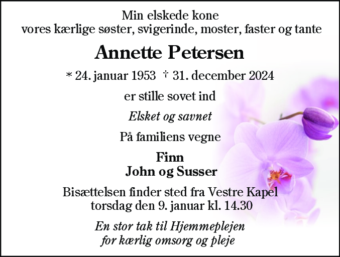 Dødsannonce for Annette Petersen