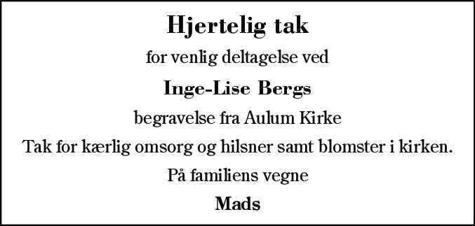 Dødsannonce for Inge-Lise Berg