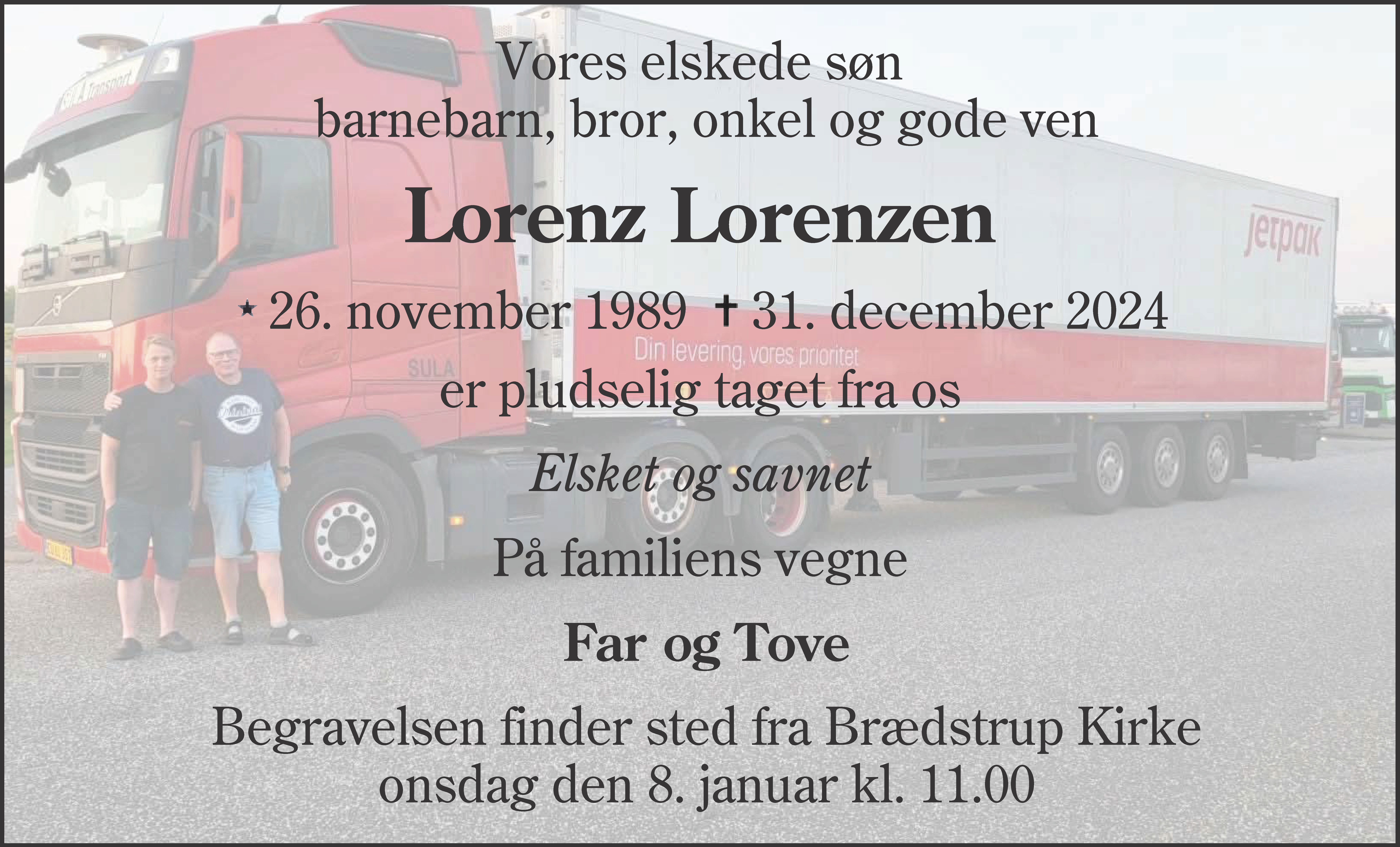 Dødsannonce for Lorenz Bang Lorenzen