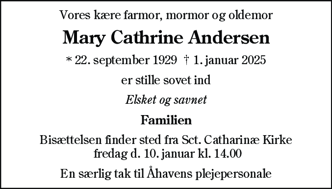 Dødsannonce for Mary Cathrine Andersen