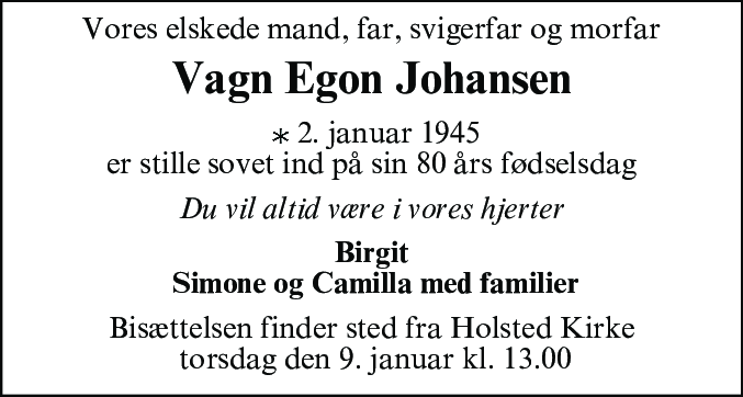 Dødsannonce for Vagn Egon Johansen
