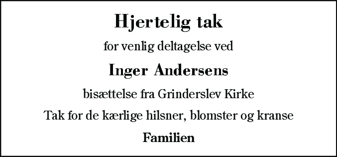 Dødsannonce for Inger Andersen