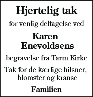Dødsannonce for Karen Enevoldsen