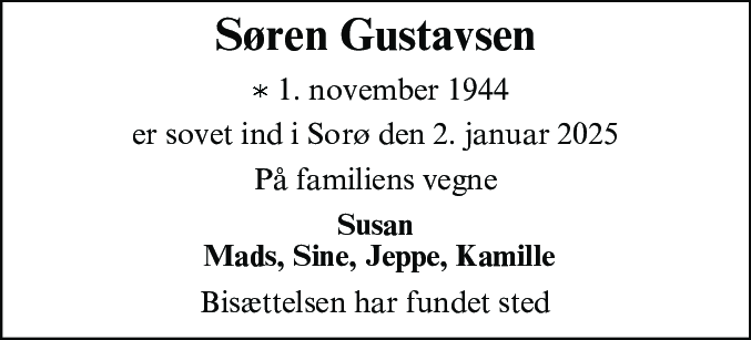 Dødsannonce for Søren Gustavsen