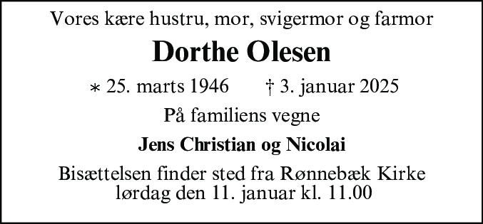 Dødsannonce for Anna Dorthea Olesen
