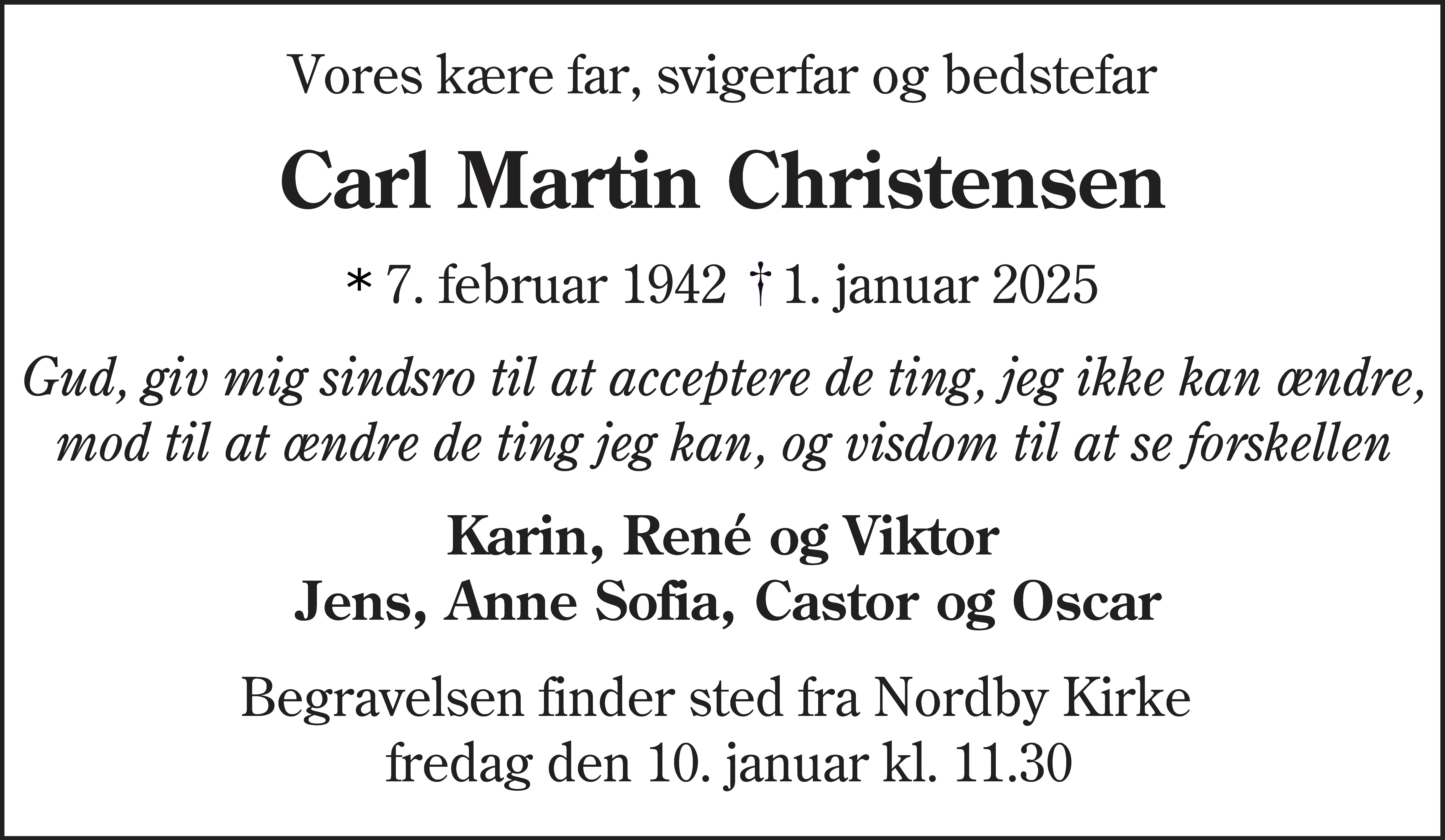Dødsannonce for Carl Martin Christensen