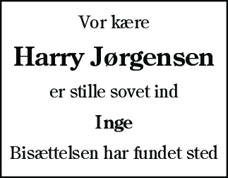 Dødsannonce for Harry Leander Jørgensen