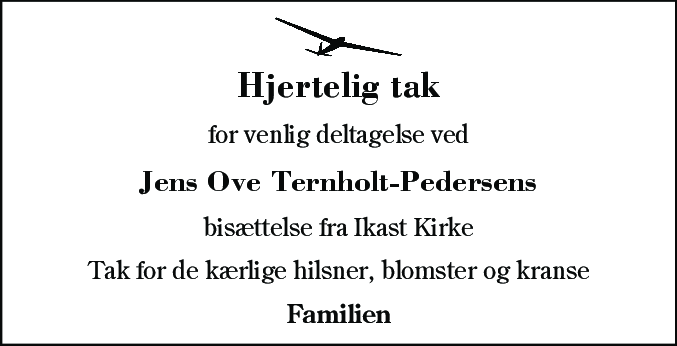 Dødsannonce for Jens Ove Ternholt-Pedersen