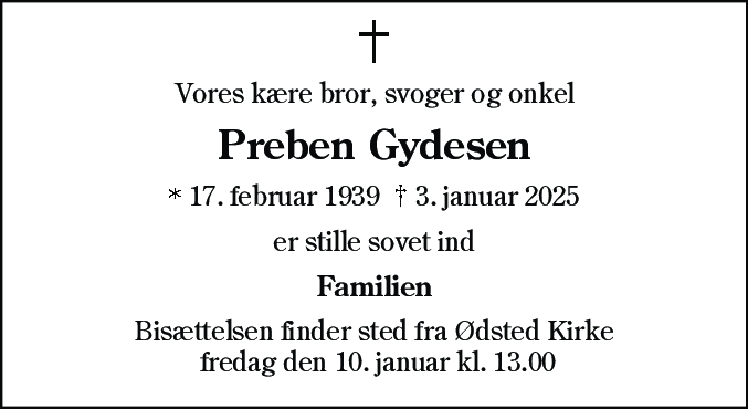 Dødsannonce for Preben Gydesen