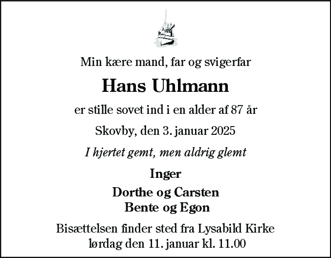 Dødsannonce for Hans Uhlmann