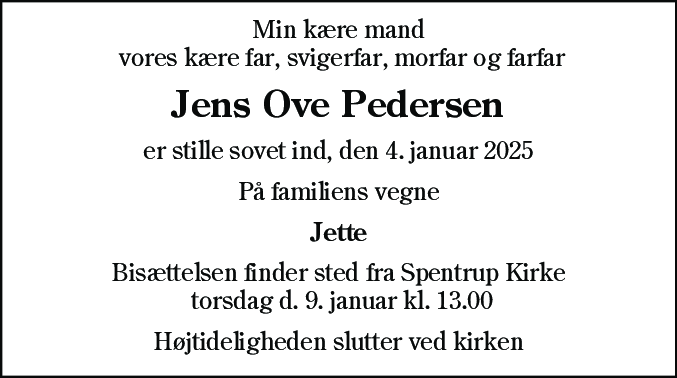 Dødsannonce for Jens Ove Pedersen