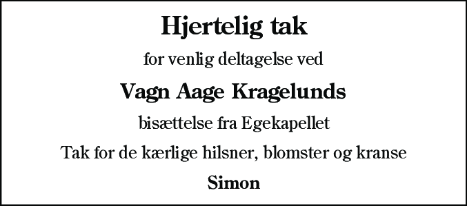 Dødsannonce for Vagn Aage Kragelund