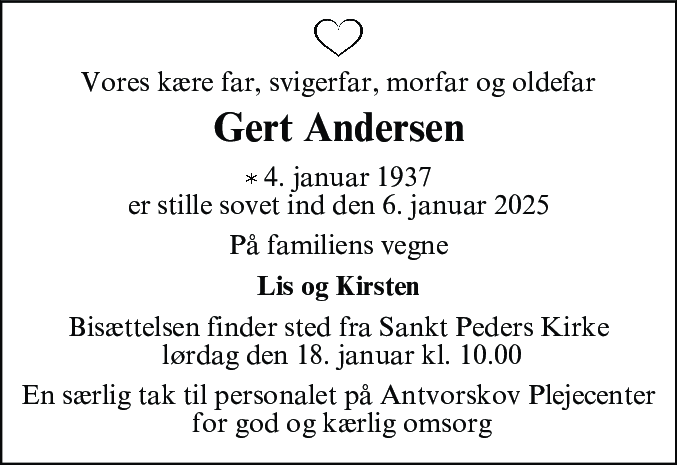 Dødsannonce for Gert Andersen