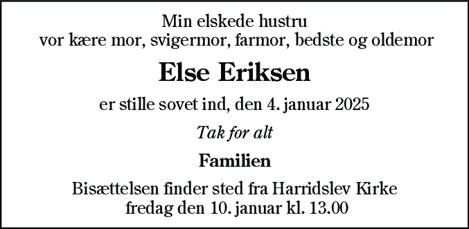 Dødsannonce for Else Sørensen Eriksen