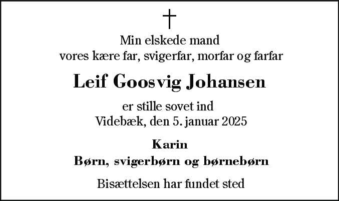 Dødsannonce for Leif Goosvig Johansen