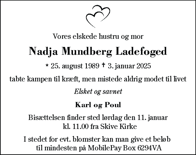 Dødsannonce for Nadja Mundberg Ladefoged