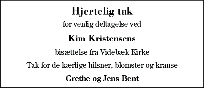 Dødsannonce for Kim Kristensen