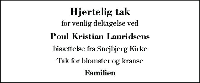 Dødsannonce for Poul Kristian Lauridsen