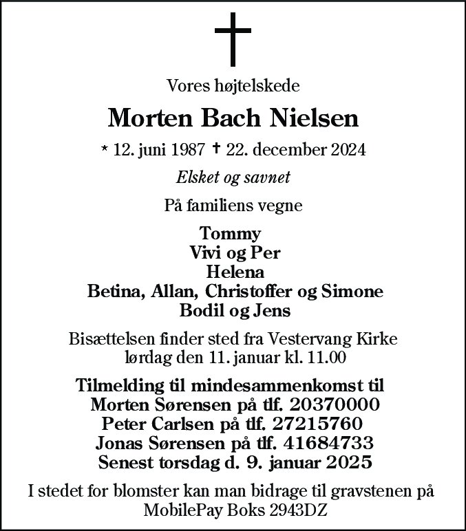Dødsannonce for Morten Bach Nielsen