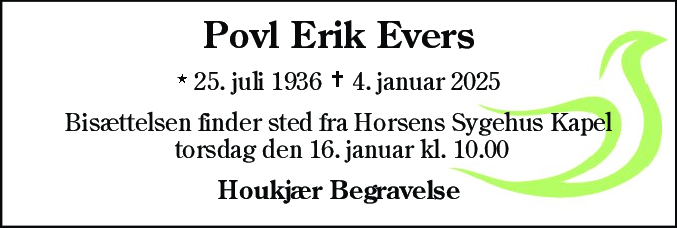 Dødsannonce for Povl Erik Evers