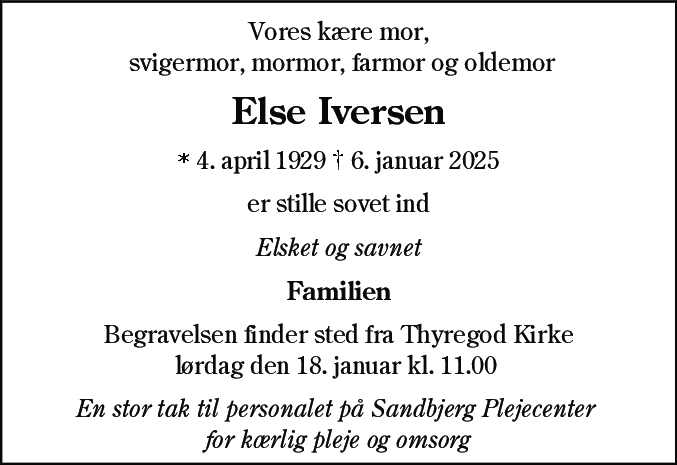 Dødsannonce for Else Iversen