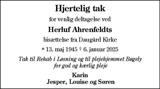Dødsannonce for Herluf Ahrenfeldt