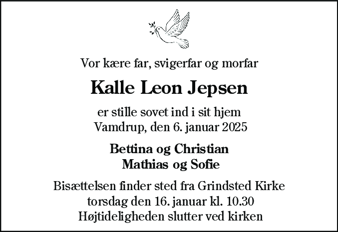 Dødsannonce for Kalle Leon Jepsen