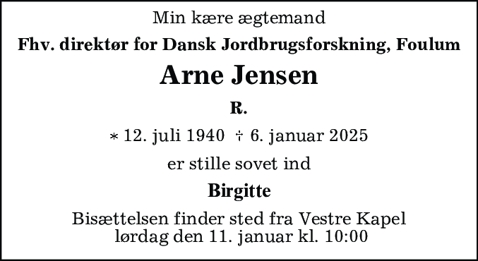 Dødsannonce for Arne Jensen
