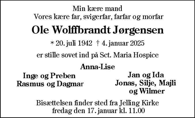 Dødsannonce for Ole Wolffbrandt Jørgensen