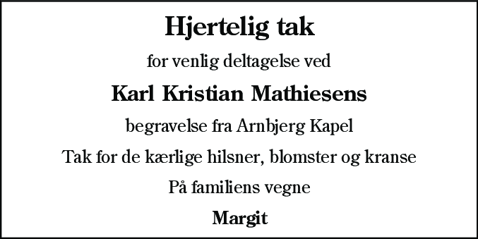Dødsannonce for Karl Kristian Mathiesen