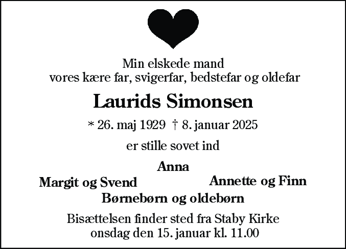 Dødsannonce for Laurids Simonsen