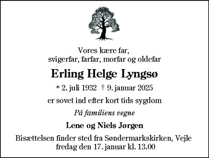 Dødsannonce for Erling Helge Lyngsø