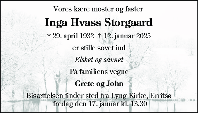 Dødsannonce for Inga Hvass Storgaard