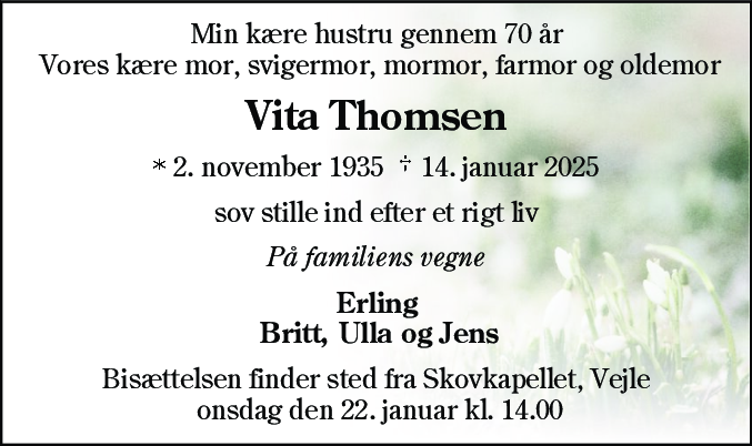 Dødsannonce for Vita Thomsen