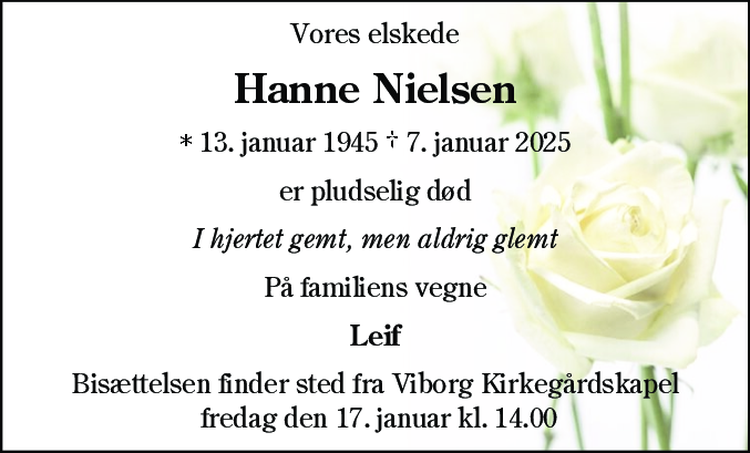 Dødsannonce for Hanne Nielsen