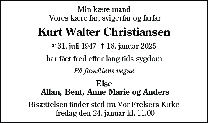 Dødsannonce for Kurt Walter Christiansen