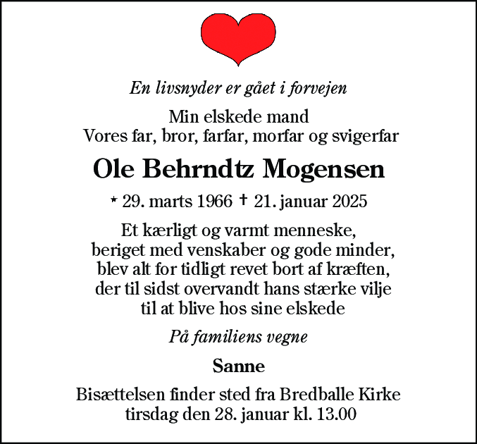 Dødsannonce for Ole Behrndtz Mogensen