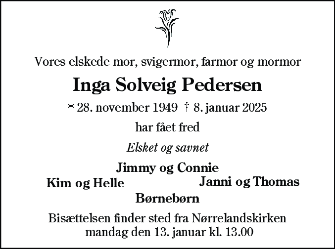 Dødsannonce for Inga Solveig Pedersen