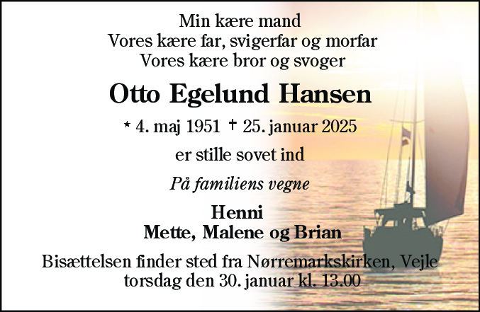 Dødsannonce for Otto Egelund Hansen