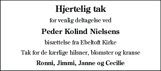 Dødsannonce for Peder Kolind Nielsen