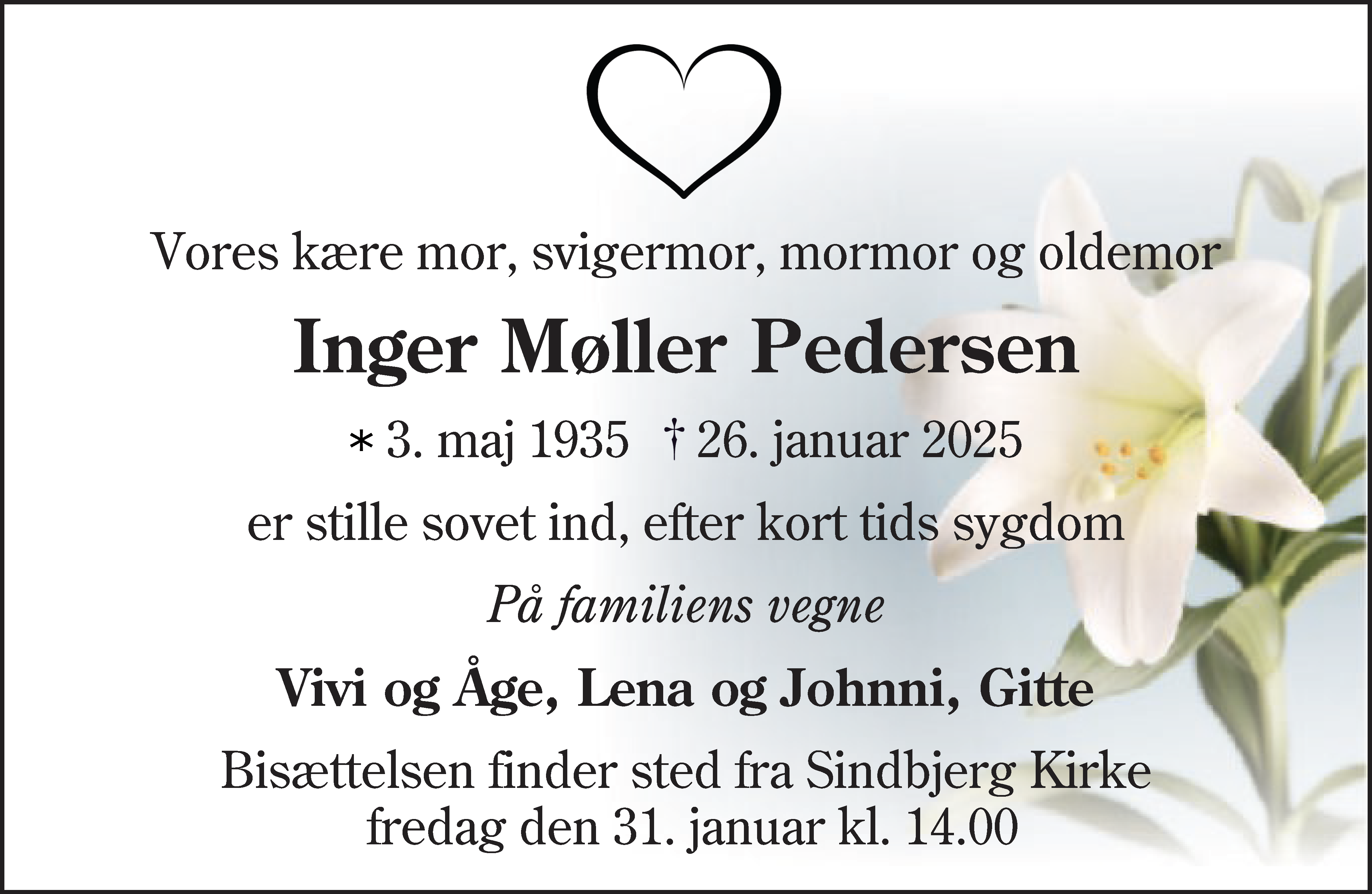 Dødsannonce for Inger Pedersen