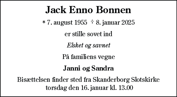 Dødsannonce for Jack Enno Bonnen