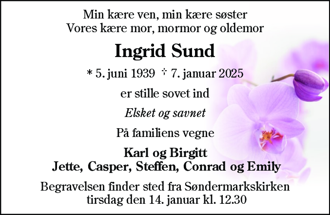 Dødsannonce for Ingrid Sund