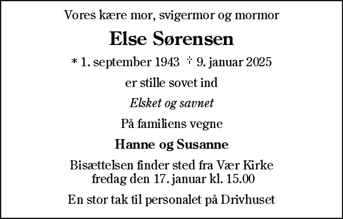 Dødsannonce for Else Sørensen