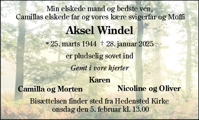 Dødsannonce for Aksel Windel