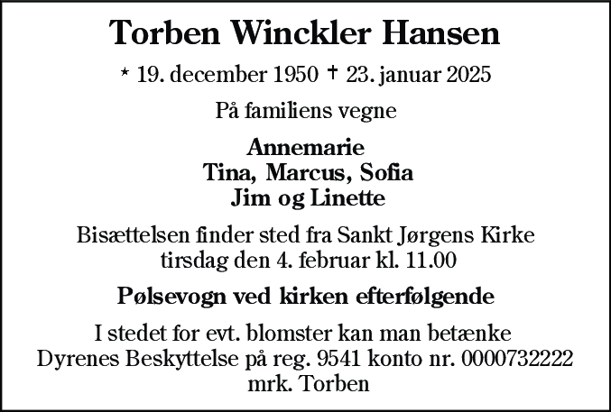 Dødsannonce for Torben Winckler Hansen