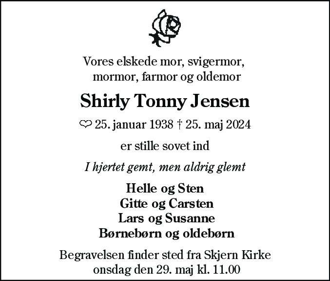 Dødsannonce for Shirly Tonny Jensen
