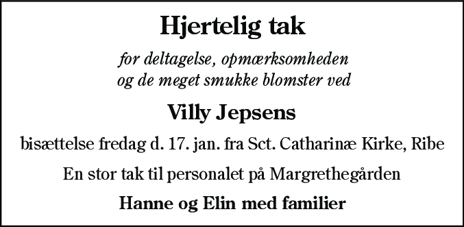 Dødsannonce for Villy Jepsen